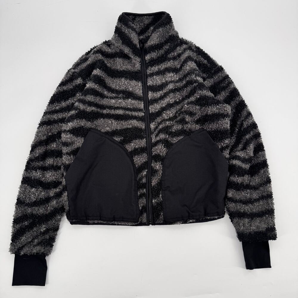 Varley Sherpa Fleece Jacket Womens XS Black Gray Zebra Full Zip Teddy Pockets